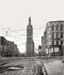 Circa  City Hall Milwaukee Wisconsin Overhead a tracery of streetcar wires